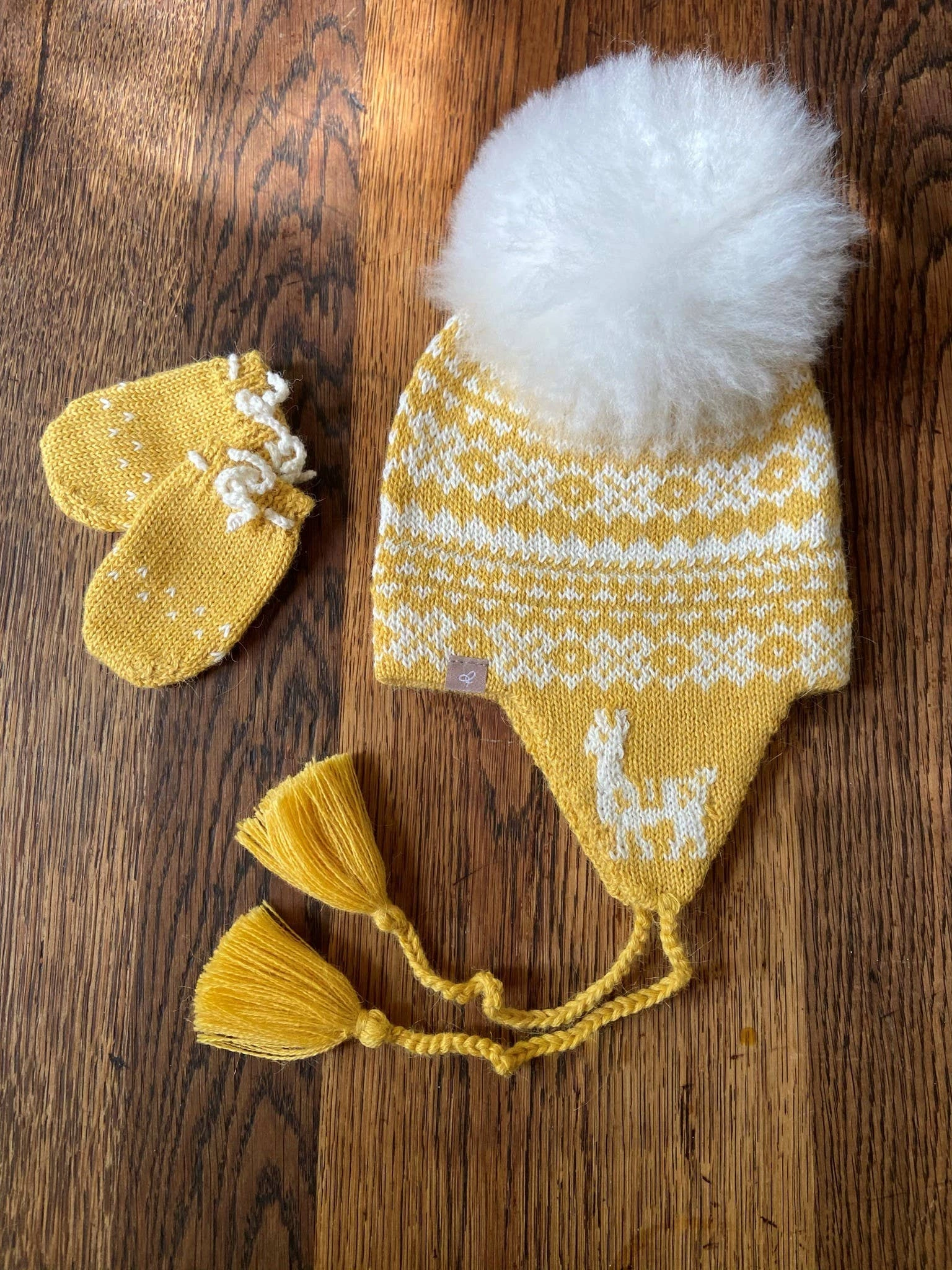 Sunny Alpaca Baby Earflap Hat Cute Yellow Warm Winter Accessory.
